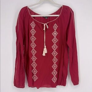 Lucky Brand Crimson Blouse with Cream Detailing